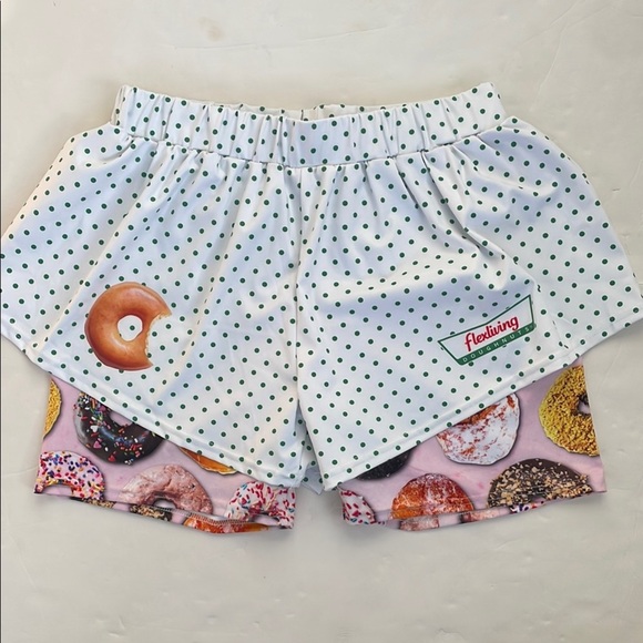 Flexliving Donut Green and White Polka Dot Performance Athletic Shorts Large - Picture 1 of 17